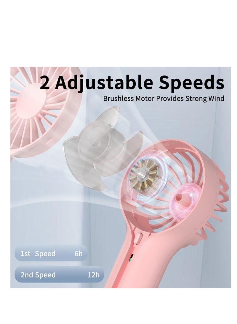 Mini Personal Fan Handheld, Small Portable Handheld Fan, Battery Operated, USB Rechargeable, Face Makeup Lashes Desk Fan with Base, for Kids, Women, Men, Indoor, Outdoor Travelling, Pink - Image 3