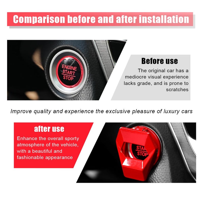 GLSOWEE Car Engine Start/Stop Button Cover, Zinc Alloy Car Push Button Start Cover Car Power Control Trim, Universal Key Ignition Switch Protective Cover for Cars, SUVs (Red) - Image 5