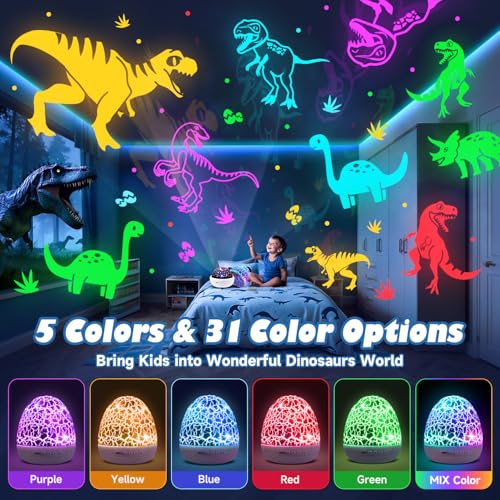 PIKOY Dinosaur Toys for Kids 3-8 Night Light Projector Dinosaur Eggs | 15 Sounds & 3D Films | 31Colors & Remote Control | Toddler Toys, Boys Room Decor, STEM Educational Gifts - Image 2