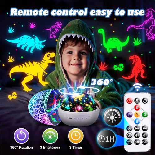 PIKOY Dinosaur Toys for Kids 3-8 Night Light Projector Dinosaur Eggs | 15 Sounds & 3D Films | 31Colors & Remote Control | Toddler Toys, Boys Room Decor, STEM Educational Gifts - Image 5