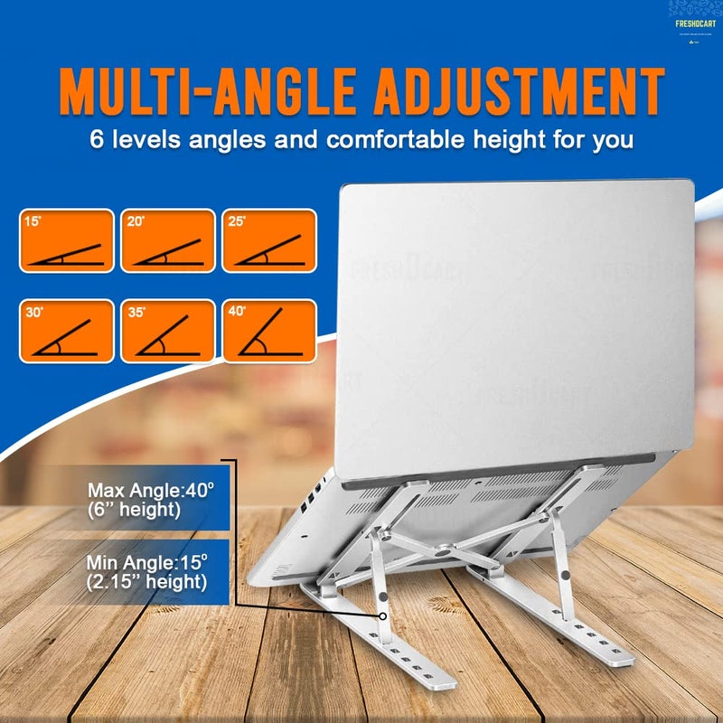 FreshDcart FDC287 Foldable Laptop Stand Aluminum Laptop Stand with Multiangle Adjustable Stand for Notebook MacBook Tablet Tray Desk Table Book Laptop Pack of 1 - Image 5