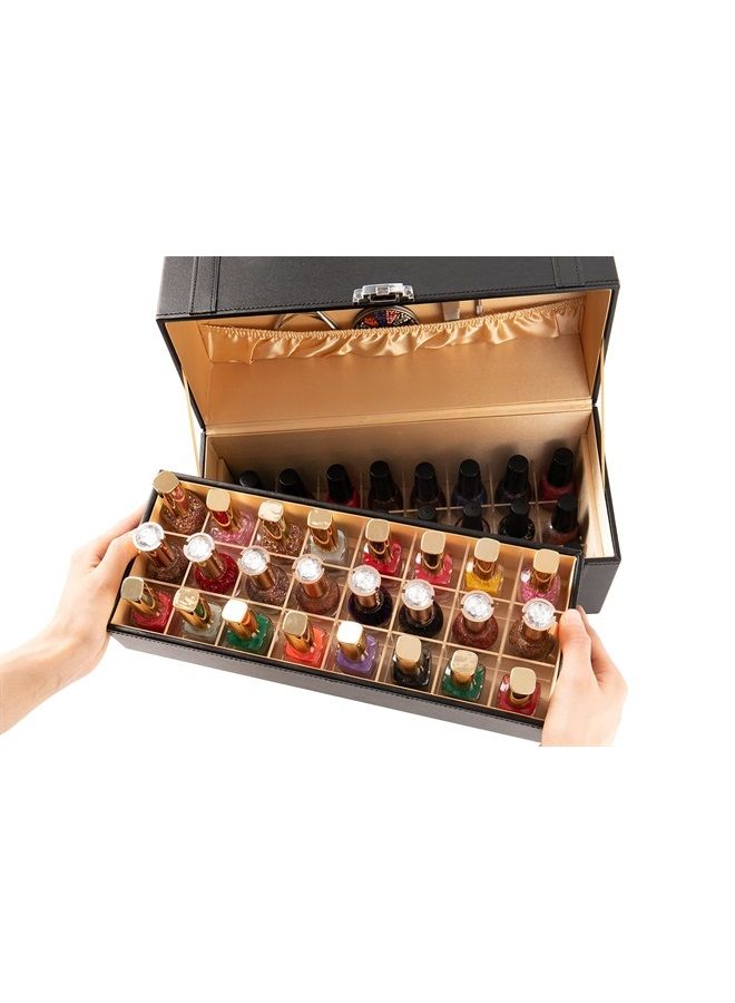 J JACKCUBE DESIGN JackCubeDesign Nail Polish Organizer Makeup Train case 48 Compartments Removable Tray (Black Leather) - MK406A 