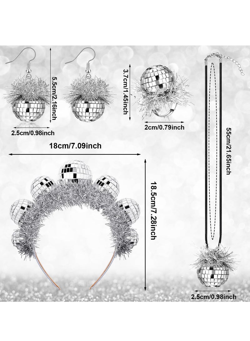 1970s Vintage Disco Ball Headpieces Party Costume Set, 5 Pcs 70s Accessories for Women, Includes Earrings, Headband, Ring, Sunglasses and More  - Image 3