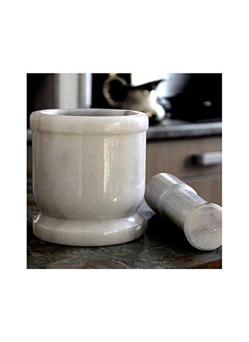 AC ANAND CRAFTS AC ANAND CRAFTS 4 Wide White Natural Stone Mortar and Pestle Set as Spice Medicine Grinder Masher imam dasta Okhli and Musal kharal  - Image 2