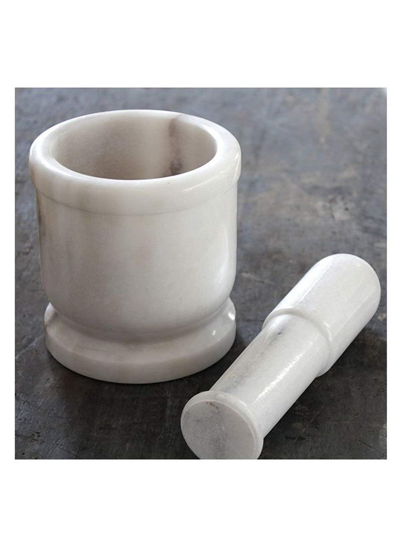 AC ANAND CRAFTS AC ANAND CRAFTS 4 Wide White Natural Stone Mortar and Pestle Set as Spice Medicine Grinder Masher imam dasta Okhli and Musal kharal  - Image 1