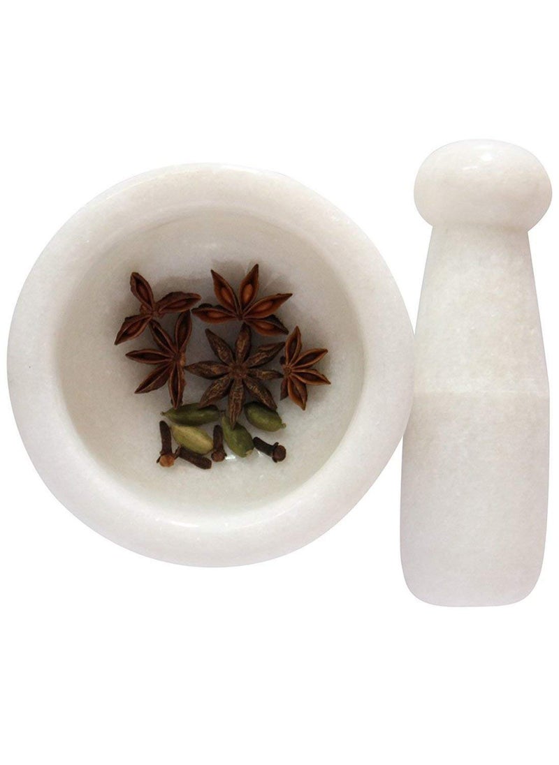AC ANAND CRAFTS AC ANAND CRAFTS 4 Wide White Natural Stone Mortar and Pestle Set as Spice Medicine Grinder Masher imam dasta Okhli and Musal kharal  - Image 3