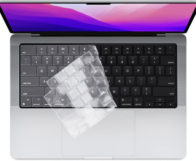 ProElife Ultra Thin Keyboard Cover Skin for Newest 2021 MacBook Pro 14'' 16.2'' with M1 Pro / M1 Max Chip and Touch ID Accessories Soft-Touch TPU Keyboard Protector, U.S Layout (Transparent Clear) - Image 1