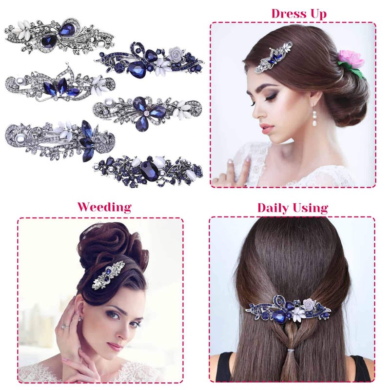 anezus Hair Barrettes for Women, Anezus 6 Pcs Crystal Rhinestones Hair Barrettes Fancy Vintage Spring French Hair Clips for Women Girls Hair Styling Tools Accessories - Image 4
