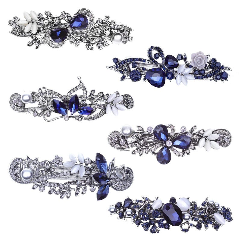 anezus Hair Barrettes for Women, Anezus 6 Pcs Crystal Rhinestones Hair Barrettes Fancy Vintage Spring French Hair Clips for Women Girls Hair Styling Tools Accessories - Image 1