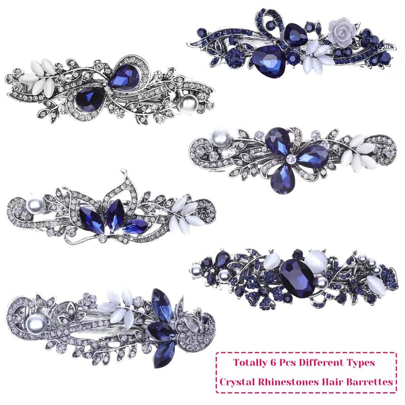 anezus Hair Barrettes for Women, Anezus 6 Pcs Crystal Rhinestones Hair Barrettes Fancy Vintage Spring French Hair Clips for Women Girls Hair Styling Tools Accessories - Image 2