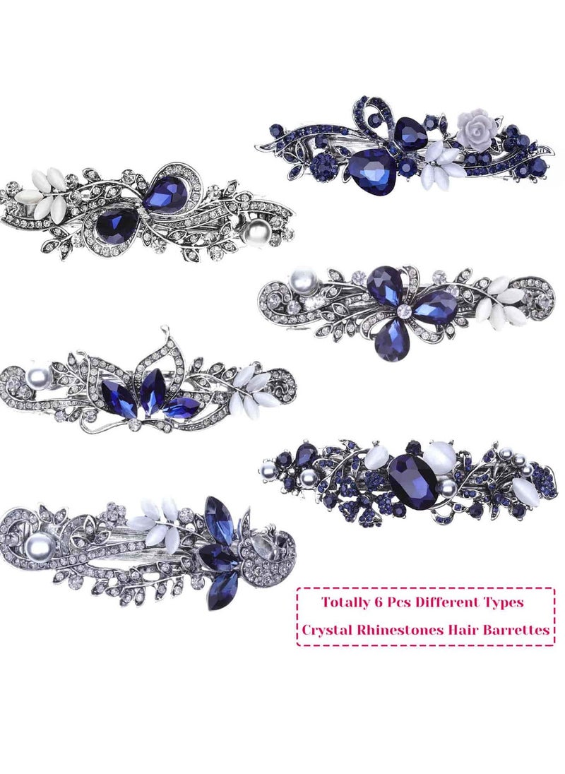 anezus Hair Barrettes for Women, Anezus 6 Pcs Crystal Rhinestones Hair Barrettes Fancy Vintage Spring French Hair Clips for Women Girls Hair Styling Tools Accessories  - Image 2