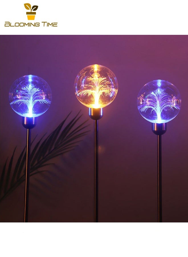 BLOOMING TIME Two Solar Fiber Optic Ball Lights, Solar Garden Outdoor Waterproof LED Luminous Ball Lights, Reed Ground Plug-In Lights, Atmosphere Landscape Lights, Can Emit Seven Colors - Image 3