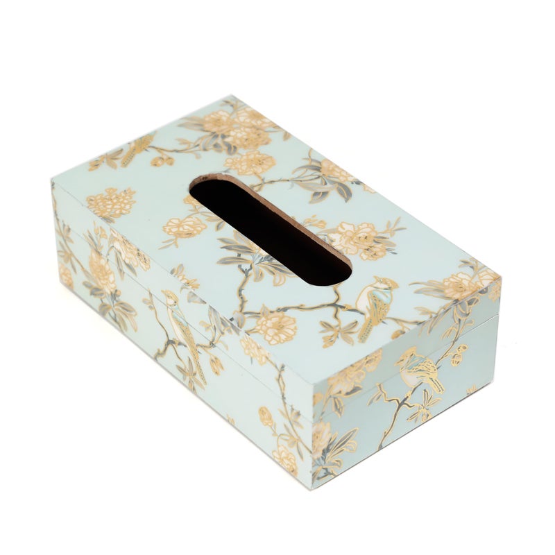 DULI صندوق مناديل مزخرف يدوي الصنع من دُلي للطاولة في MDF (23x14x8 سم) حوامل مناديل ورقية لطاولة الطعام صندوق مناديل فاخرة لمكتب العمل (صندوق المناديل: طيور ذهبية مائية) - Image 2