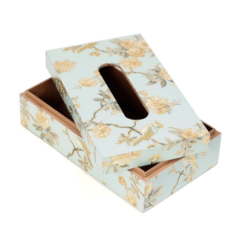 DULI صندوق مناديل مزخرف يدوي الصنع من دُلي للطاولة في MDF (23x14x8 سم) حوامل مناديل ورقية لطاولة الطعام صندوق مناديل فاخرة لمكتب العمل (صندوق المناديل: طيور ذهبية مائية) - Image 4