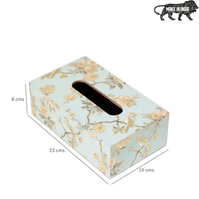 DULI صندوق مناديل مزخرف يدوي الصنع من دُلي للطاولة في MDF (23x14x8 سم) حوامل مناديل ورقية لطاولة الطعام صندوق مناديل فاخرة لمكتب العمل (صندوق المناديل: طيور ذهبية مائية) - Image 5