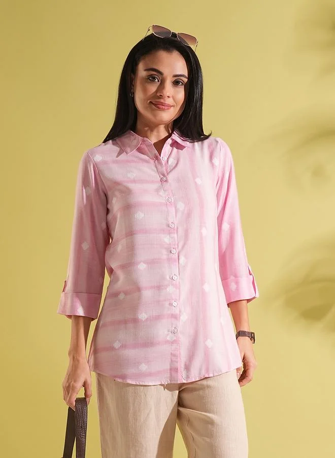 جلو باص بلوزة تونيك بأكمام قابلة للطي