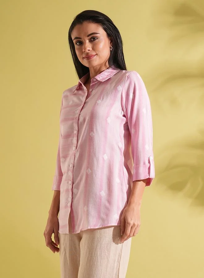 جلو باص بلوزة تونيك بأكمام قابلة للطي