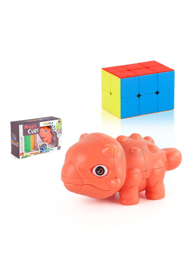 Children's Science And Education Educational Animal Second-Order Rubik's Cube Toy Dinosaur Rubik's Cube 2 in 1 Set Smooth Rotation (Orange Ankylosaurus + Second Order Rubik's Cube)