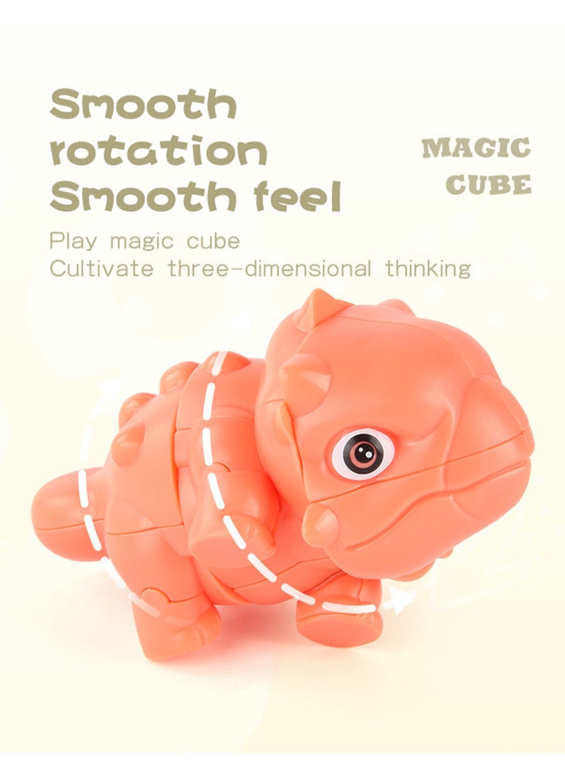 Children's Science And Education Educational Animal Second-Order Rubik's Cube Toy Dinosaur Rubik's Cube 2 in 1 Set Smooth Rotation (Orange Ankylosaurus + Second Order Rubik's Cube)