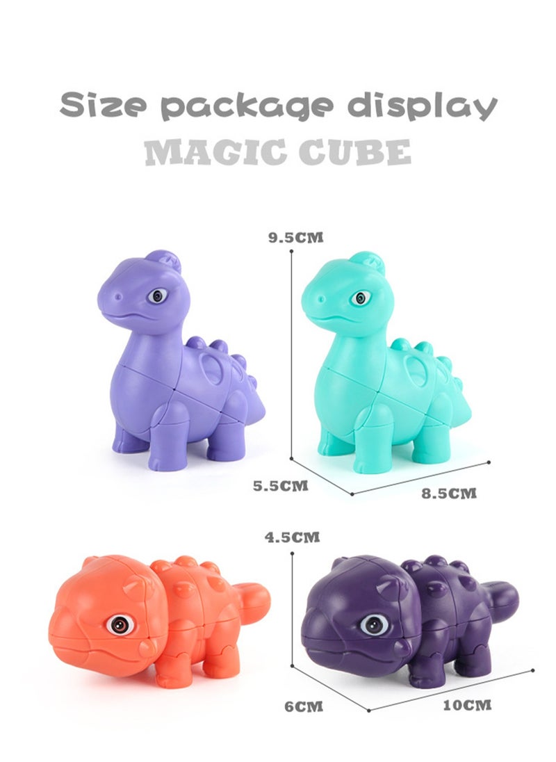 Children's Science And Education Educational Animal Second-Order Rubik's Cube Toy Dinosaur Rubik's Cube 2 in 1 Set Smooth Rotation (Orange Ankylosaurus + Second Order Rubik's Cube)