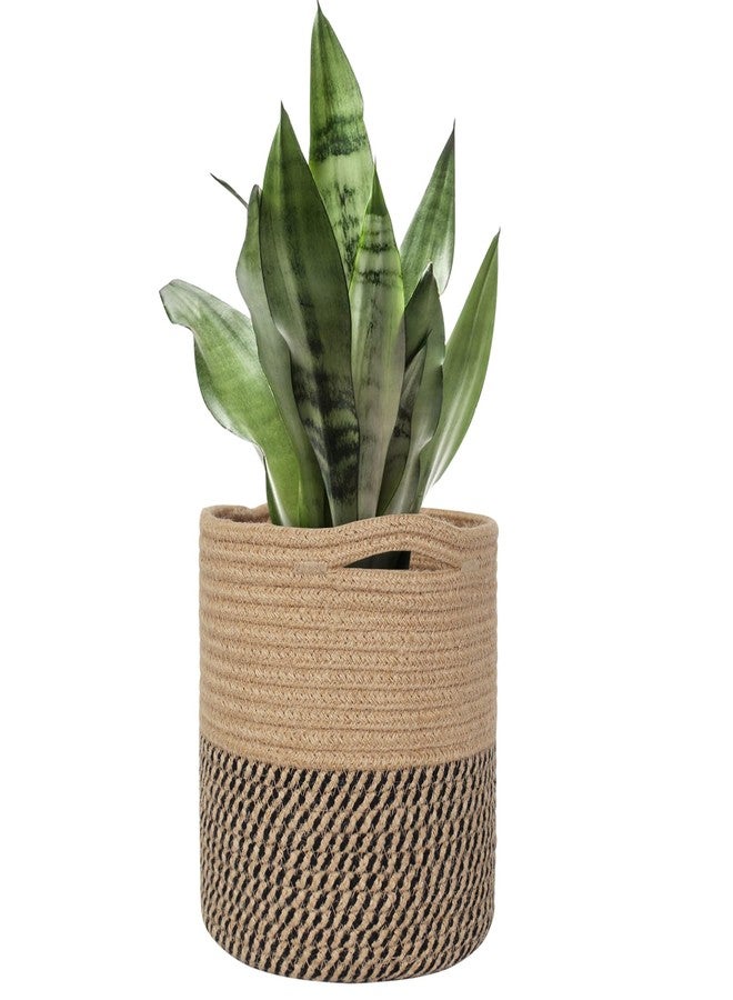 MEGASKET Woven Jute Plant Basket, Wicker Basket Planter up to 7" Pot, Round Indoor Tree Pot Cover, Small Boho Planter, Decorative Bins for Plants and Home Decor, 8”x8”x8, Black Stripes - Image 1