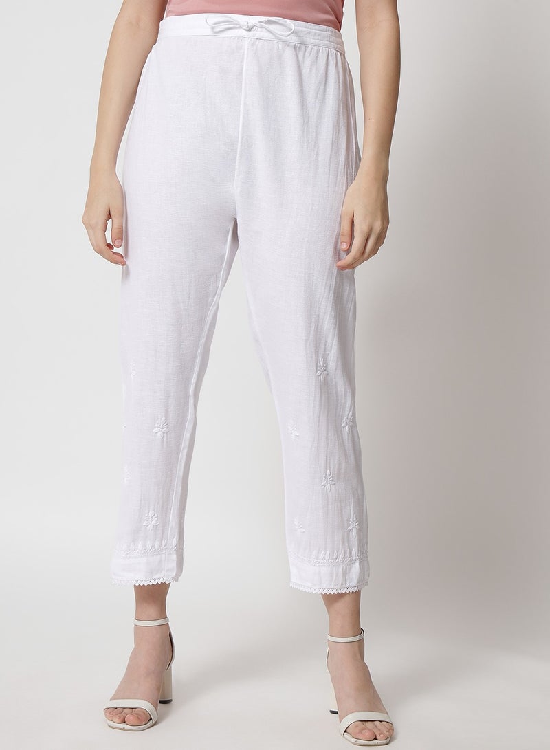Alaya Hand Embroidered Chikankari Women White Pant-AL3539  - Image 1