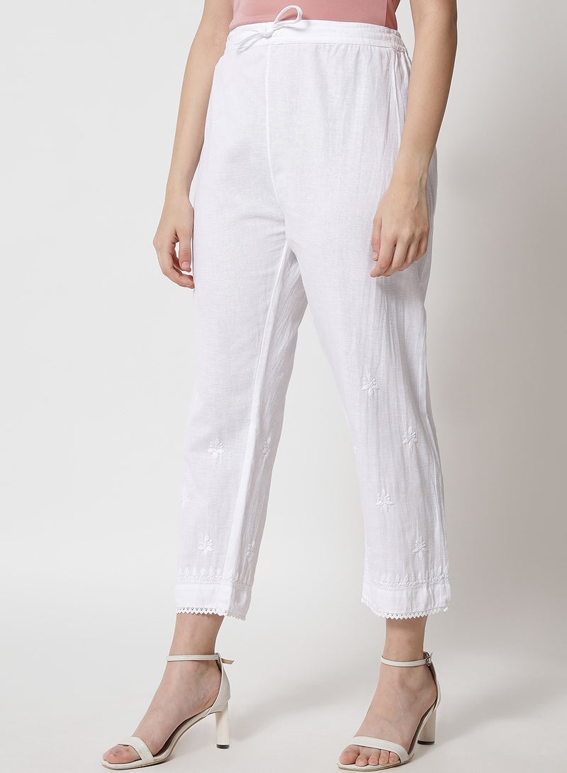 Alaya Hand Embroidered Chikankari Women White Pant-AL3539  - Image 3