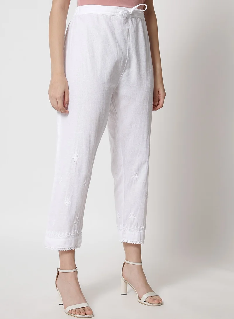 Alaya Hand Embroidered Chikankari Women White Pant-AL3539