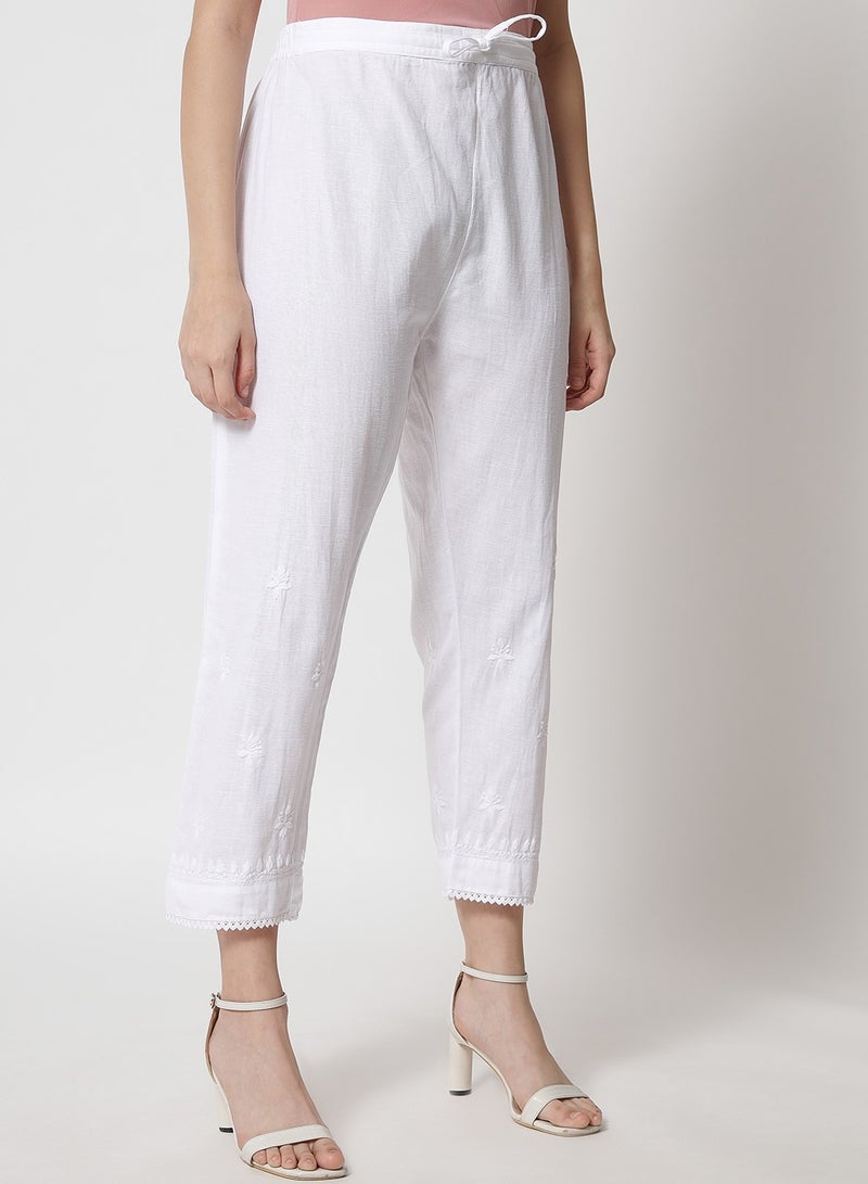Alaya Hand Embroidered Chikankari Women White Pant-AL3539  - Image 4