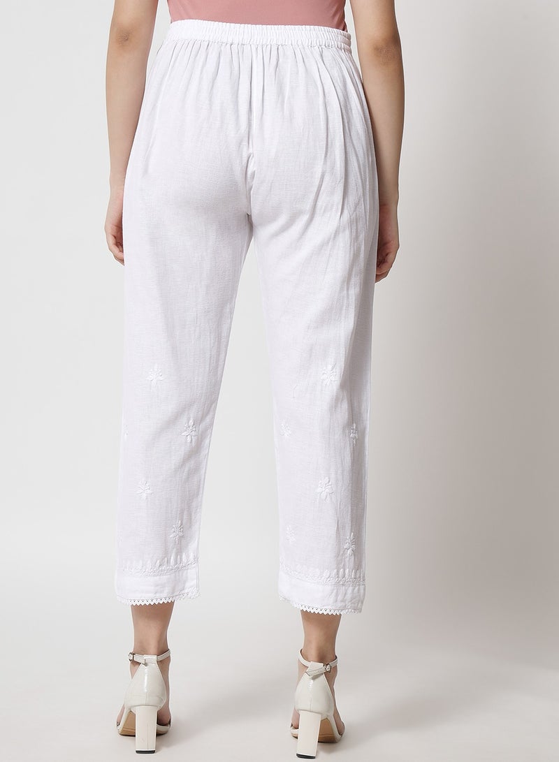 Alaya Hand Embroidered Chikankari Women White Pant-AL3539  - Image 2