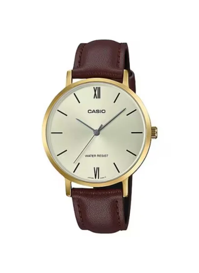 CASIO Women's Analog Display Watch With Brown Leather Strap - LTP-VT01GL-9BUDF