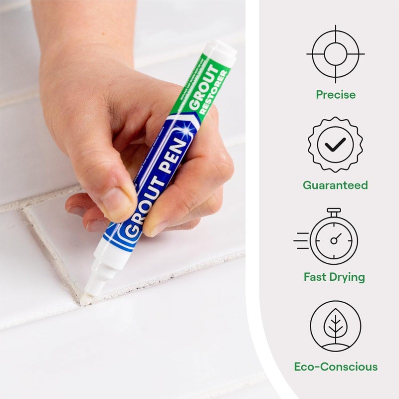 Rainbow 5mm White Grout Pen Tile Marker Waterproof Grout Restorer, Tile Joint Repair Pen, Mold Resistant Whitening Cleaner for Bathroom, Kitchen Tiles, Floor & Wall Grout Renewal - Image 2