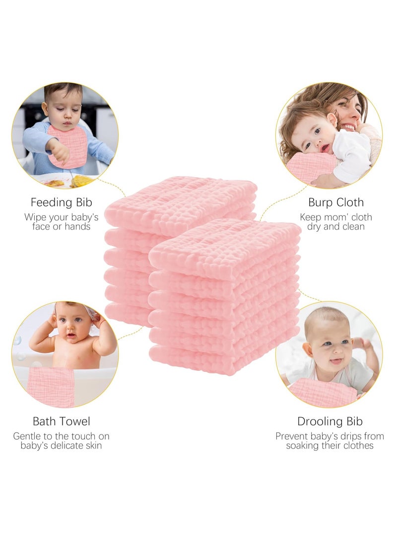 Gonice 12 Pack Muslin Burp Cloths 100% Cotton Muslin Cloths Large 20''x10'' Extra Soft and Absorbent Baby Burping Cloth - Pink - Image 4