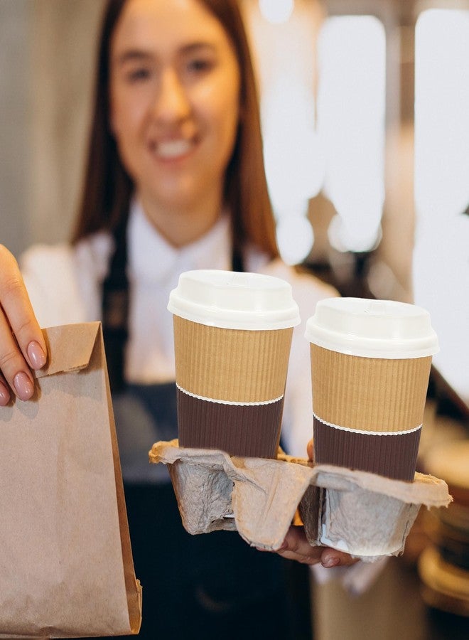 JarThenaAMCS 100 Pcs Fall Disposable Coffee Cups with Lids 12 Oz Brown White Paper Cups Corrugated Ripple Wall Insulated Hot Cups for Home Office Party Supplies - Image 4