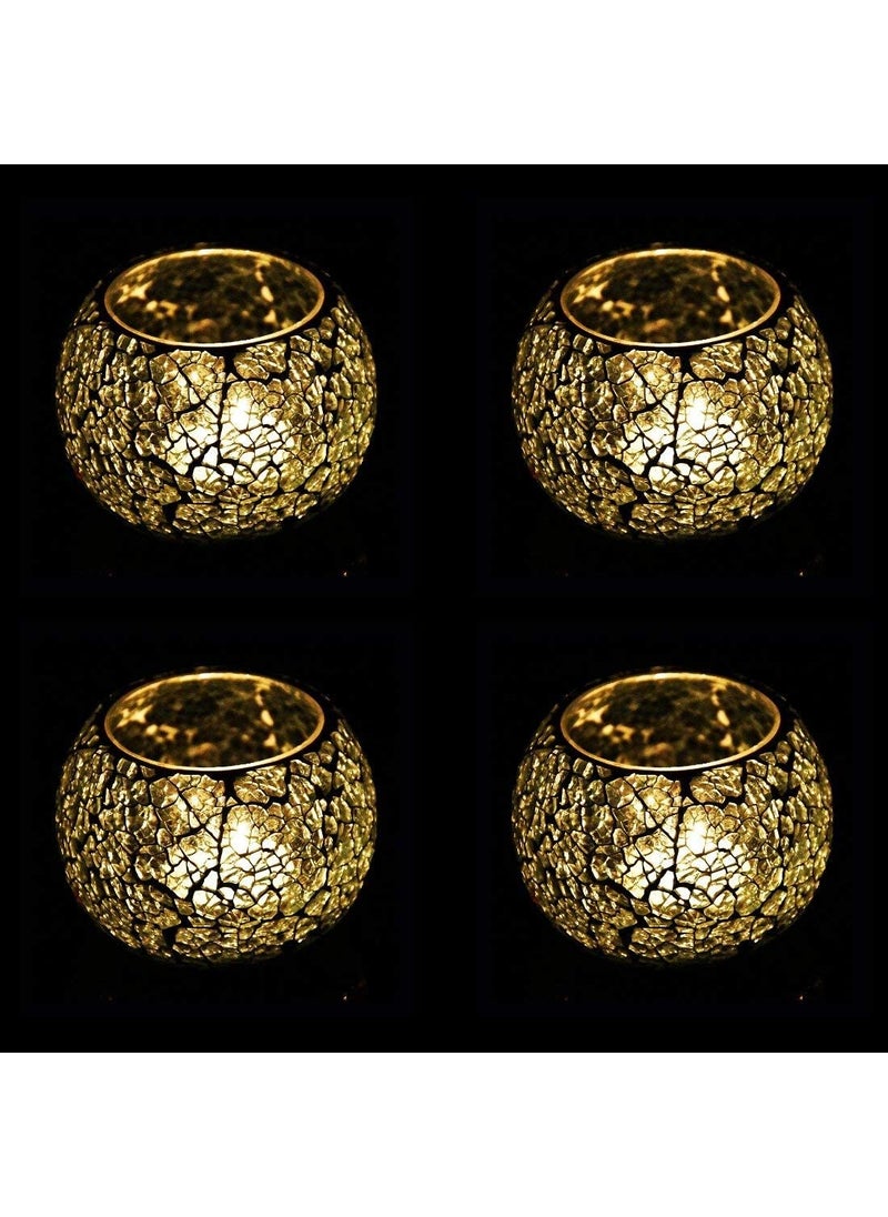 KHAMMA GHANNI Khamma Ghanni Handicraft Crackel Work Glass Candle tealight Holder for Home Decoration of Bedroom guestroom II Candle Light Dinner Decor II Deewali Decoration Set of 4  - Image 1