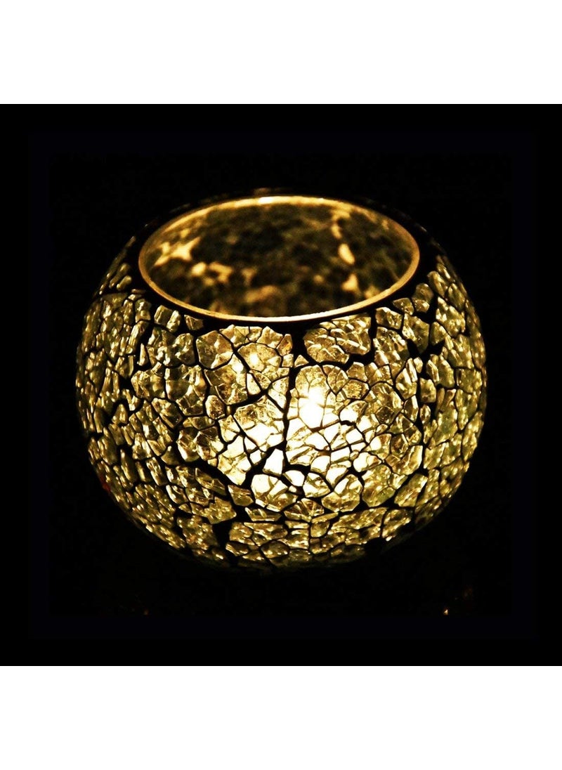KHAMMA GHANNI Khamma Ghanni Handicraft Crackel Work Glass Candle tealight Holder for Home Decoration of Bedroom guestroom II Candle Light Dinner Decor II Deewali Decoration Set of 4  - Image 2