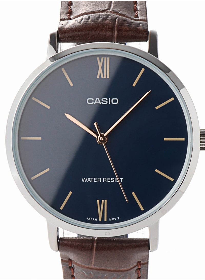 CASIO - Casio Analog Leather Band Blue Dial Couple Watch MTP/LTP-VT001L-2BUDF - Image 1