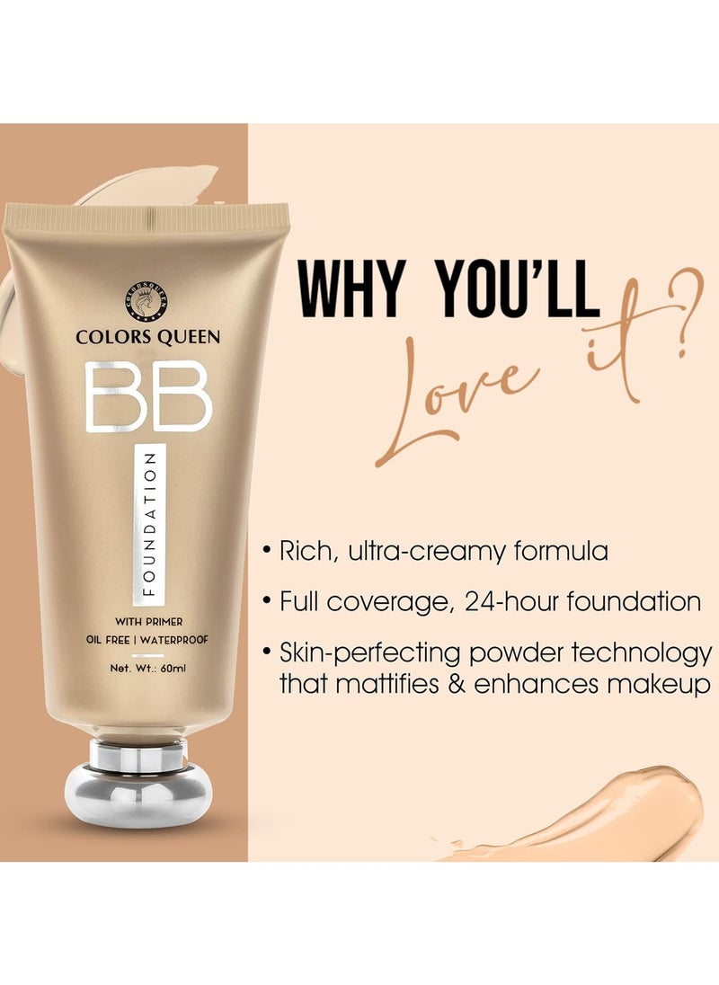 COLORS QUEEN BB Liquid Foundation Primer 04 Natural Almonds 60Ml Matte Finish Easy To Blend Full Coverage Oil Free Waterproof Face Makeup All  - Image 3