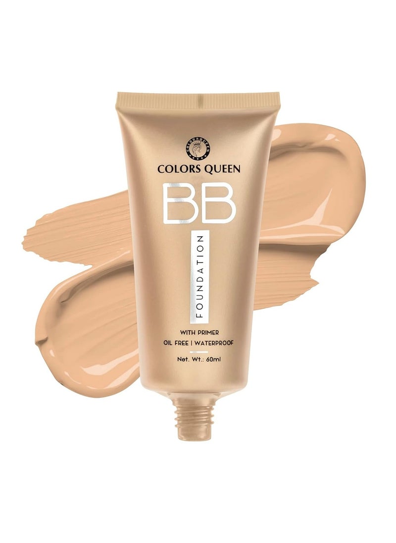 COLORS QUEEN BB Liquid Foundation Primer 04 Natural Almonds 60Ml Matte Finish Easy To Blend Full Coverage Oil Free Waterproof Face Makeup All  - Image 1