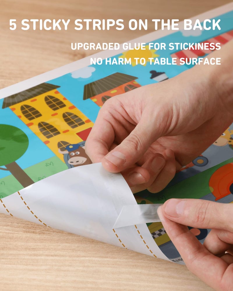 Babebay Disposable Stick-on Placemats 40 Pack for Baby & Kids, Toddler Placemats in Reusable Pouch 12" x 18" (Multicolor Animals Driving Cars) - Image 3
