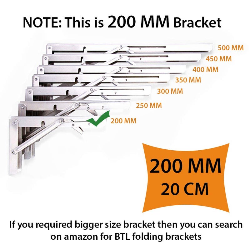 BTL 200 mm Folding Shelf Table Bracket 100 kg Load Capacity Bench Stainless Steel 8 inch Sturdy Wall Mounted DIY Space Saving Multipurpose Bracket Heavy Duty Premium for fold Down Table Rack BTB08SS - Image 5