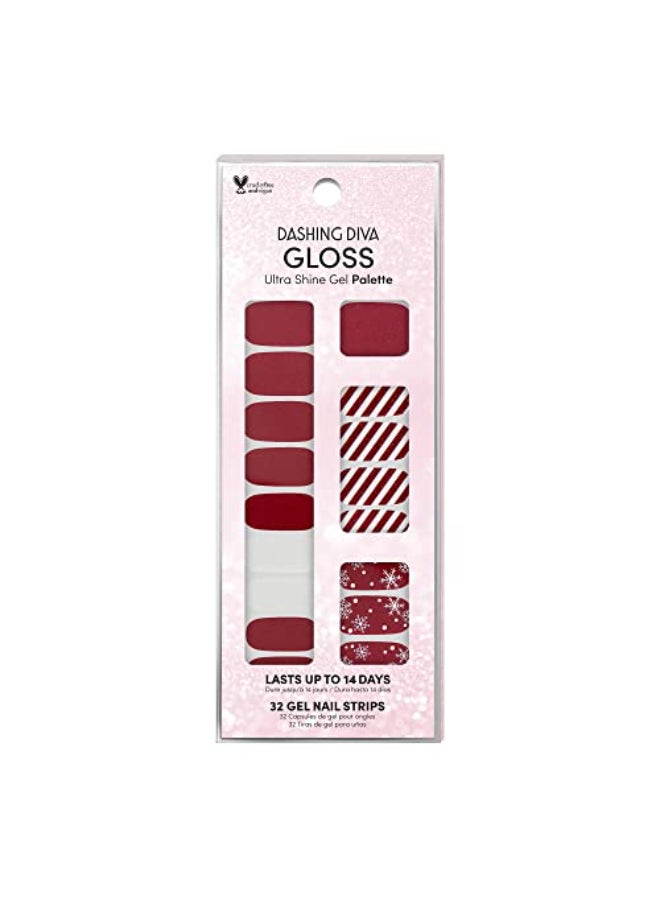 Dashing Diva Gloss Holiday Nail Strips Peppermint Marvel UV Free Chip Resistant Long Lasting Gel Nail Stickers 32 Wraps 1 Prep Pad 1 Nail File - Image 1
