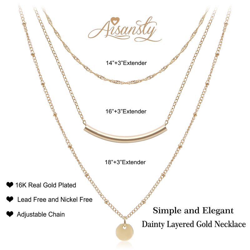 Aisansty Layered Coin Tube Pendant Choker Necklaces for Women Dainty Gold Plated Layering Chain Necklace Set - Image 5