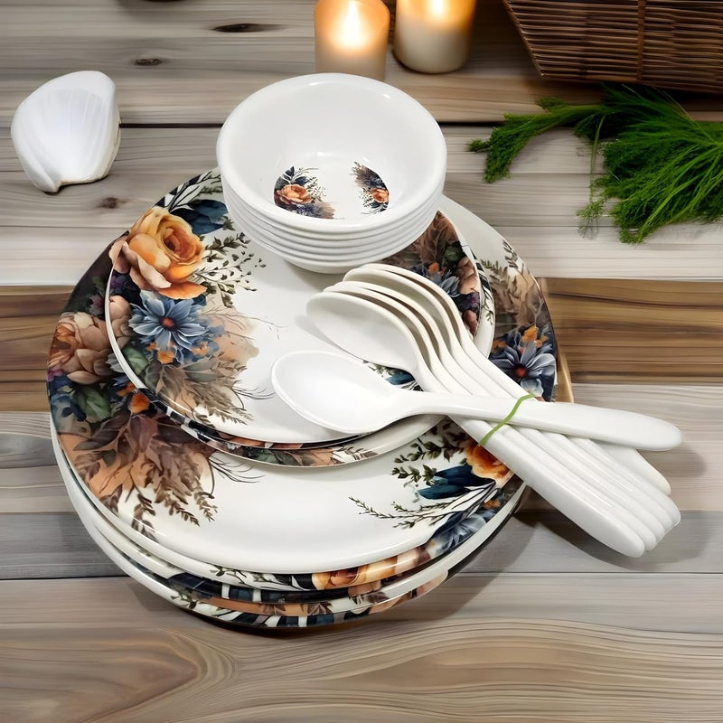 BHOJANWARE Perfect for Dinning24Piece Melamine Dinner Set Includes 6 Full Plates 6 Half Plates 6 Bowls and 6 Spoons - Image 1