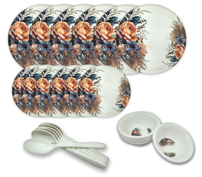 BHOJANWARE Perfect for Dinning24Piece Melamine Dinner Set Includes 6 Full Plates 6 Half Plates 6 Bowls and 6 Spoons - Image 3