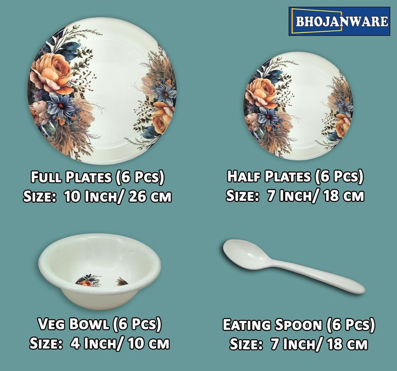BHOJANWARE Perfect for Dinning24Piece Melamine Dinner Set Includes 6 Full Plates 6 Half Plates 6 Bowls and 6 Spoons - Image 2