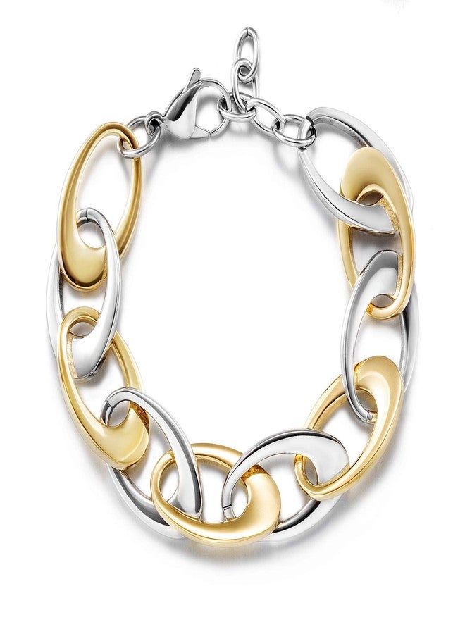 CIUNOFOR Link Bracelet Designer Brand Inspired Antique Women Jewelry, Wide Cuban Curb Link Bracelet, Stainless Steel Adjustable Chain, Fits 7.0”-9.0” Wrists - Image 1
