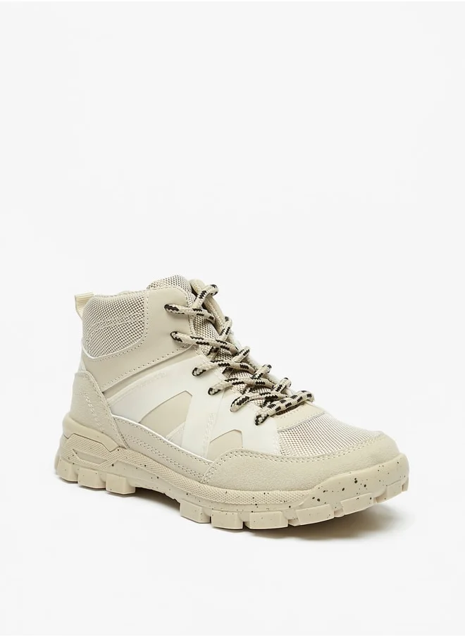 دوتشيني Boys Textured High-Cut Boots With Zip Closure