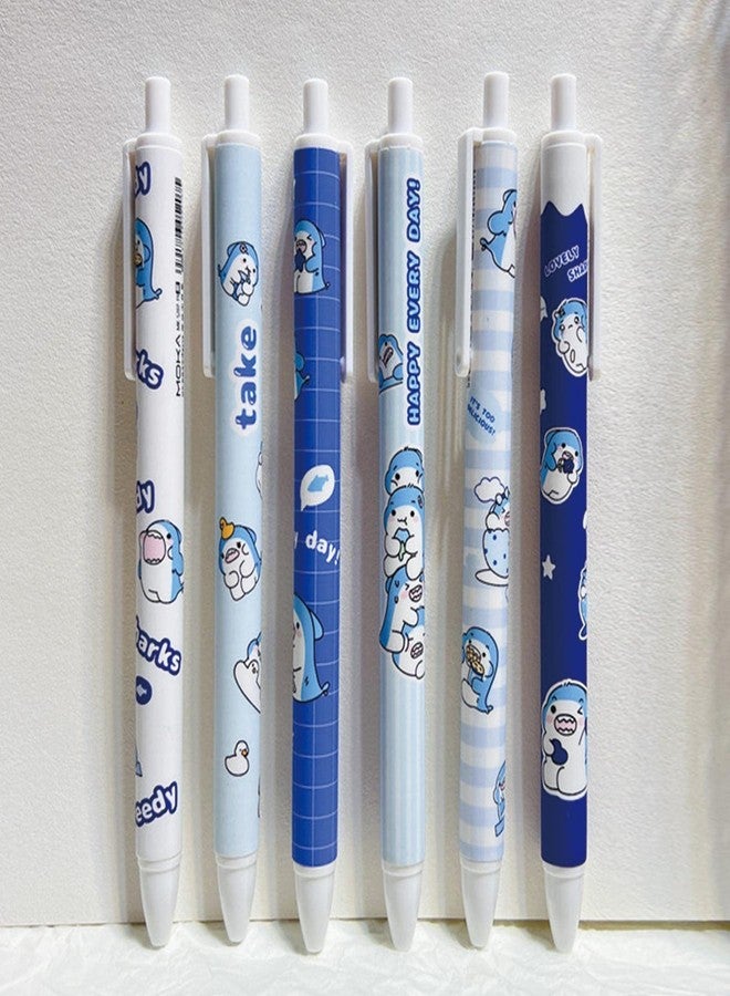 MOZXIRZ 6 Pcs Gel Ink Pens Cartoon Retractable Pens Cute Animal Pen 0.5mm Ballpoint Pen Office School Supplies for Girls (Shark) - Image 2