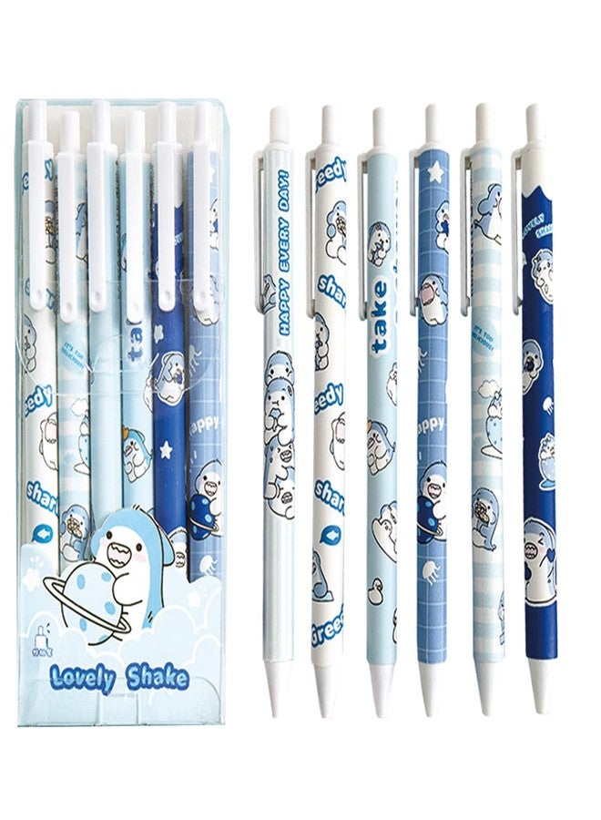 MOZXIRZ 6 Pcs Gel Ink Pens Cartoon Retractable Pens Cute Animal Pen 0.5mm Ballpoint Pen Office School Supplies for Girls (Shark) - Image 1